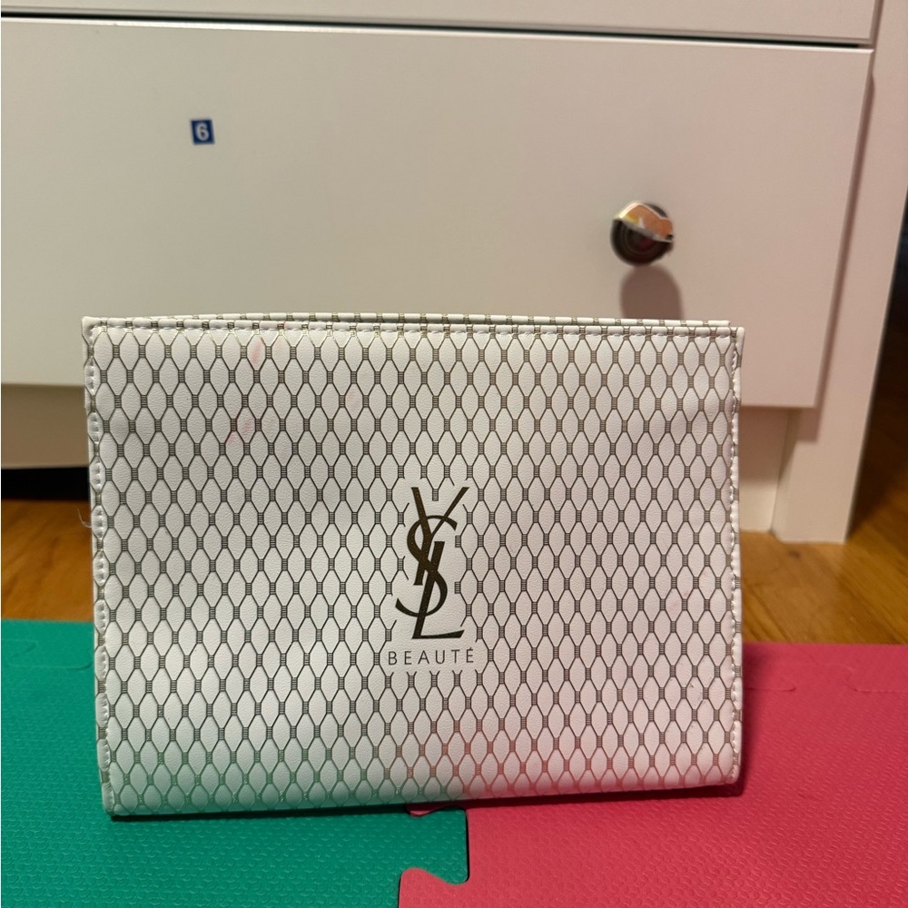 Yves Saint Laurent White and Silver Cosmetic Bag